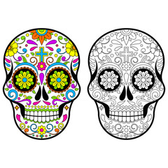 Mexican Sugar skulls, Day of the dead vector illustration on white background 