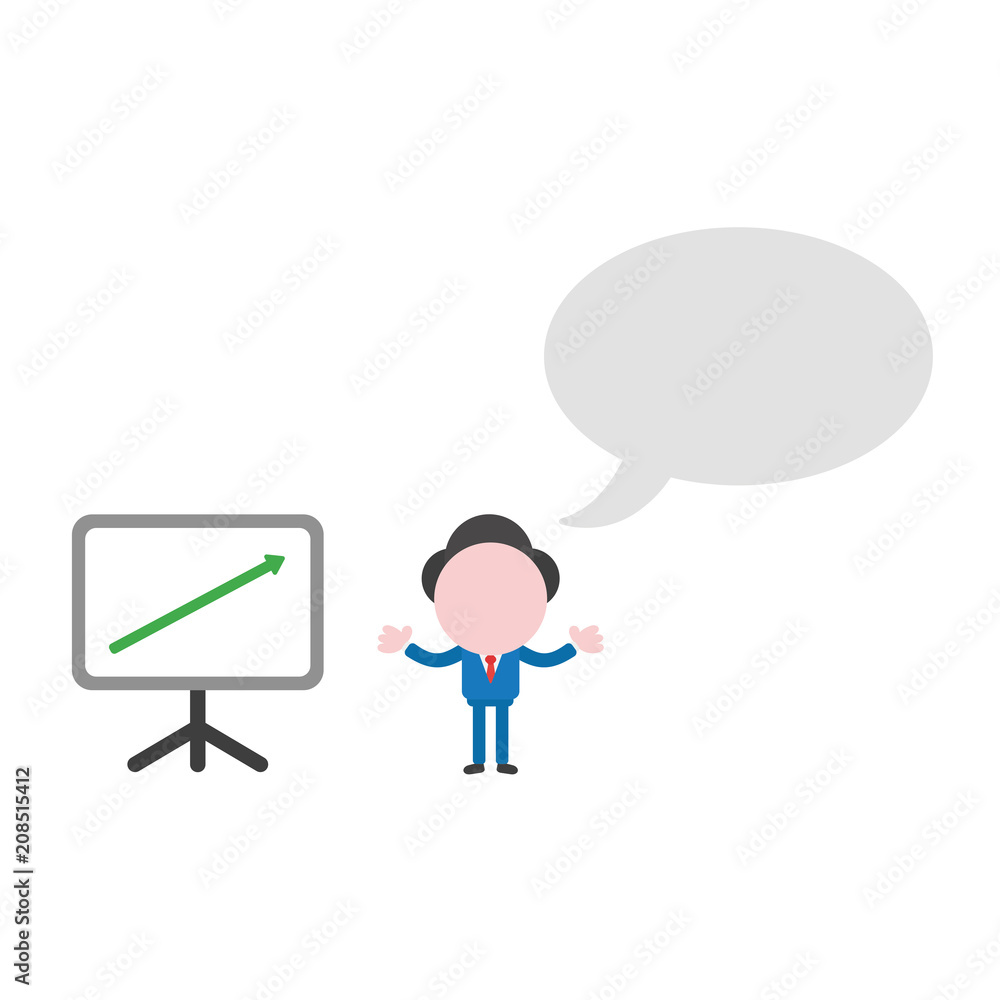 Poster vector businessman character with blank speech bubble and sales chart arrow moving up