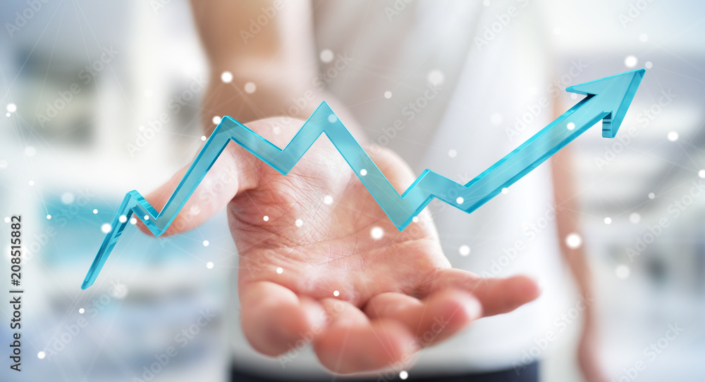 Poster businessman using digital modern arrow 3d rendering