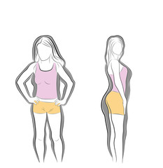 girls before and after losing weight. vector illustration for slimming women.
