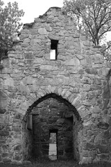 The entrance of an ancient church ruin 