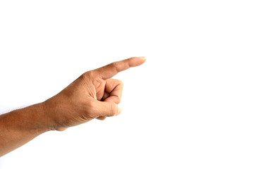 Finger pointing isolated on the white background.