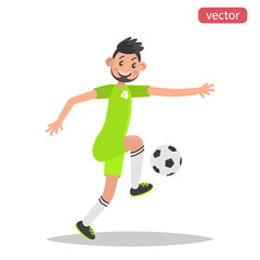 Football player hits the ball color flat illustration