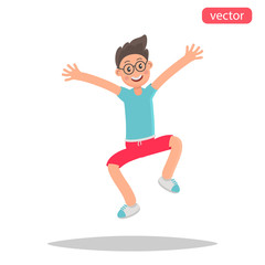Fototapeta na wymiar Happy young man jumping color flat illustration