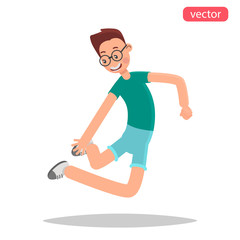 Happy young man jumping color flat illustration
