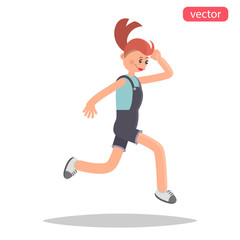 Happy young girl jumping color flat illustration