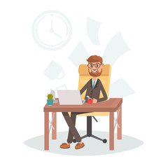 Businessman at the workplace color vector illustration
