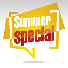 Summer special in brackets yellow white red isolated sticker icon