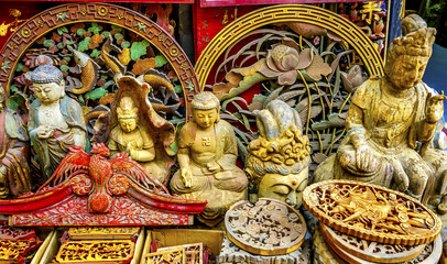 Fototapeta na wymiar Replica Wooden Buddhas Panjuan Flea Market Beijing China