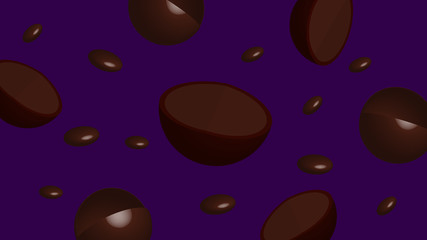 3D vector abstract background.  Chocolate candies on purple background.