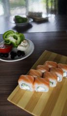 sushi rolls and vegetables