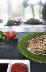 sushi rolls and vegetables