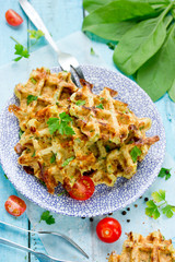 Vegetable cheese salted waffles for snack