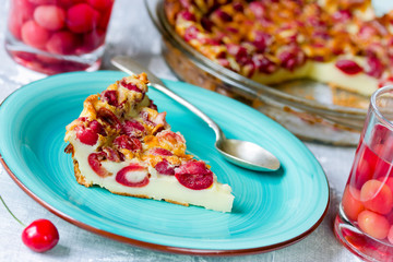 Cherry clafouti - traditional french sweet fruit dessert clafoutis with cherries