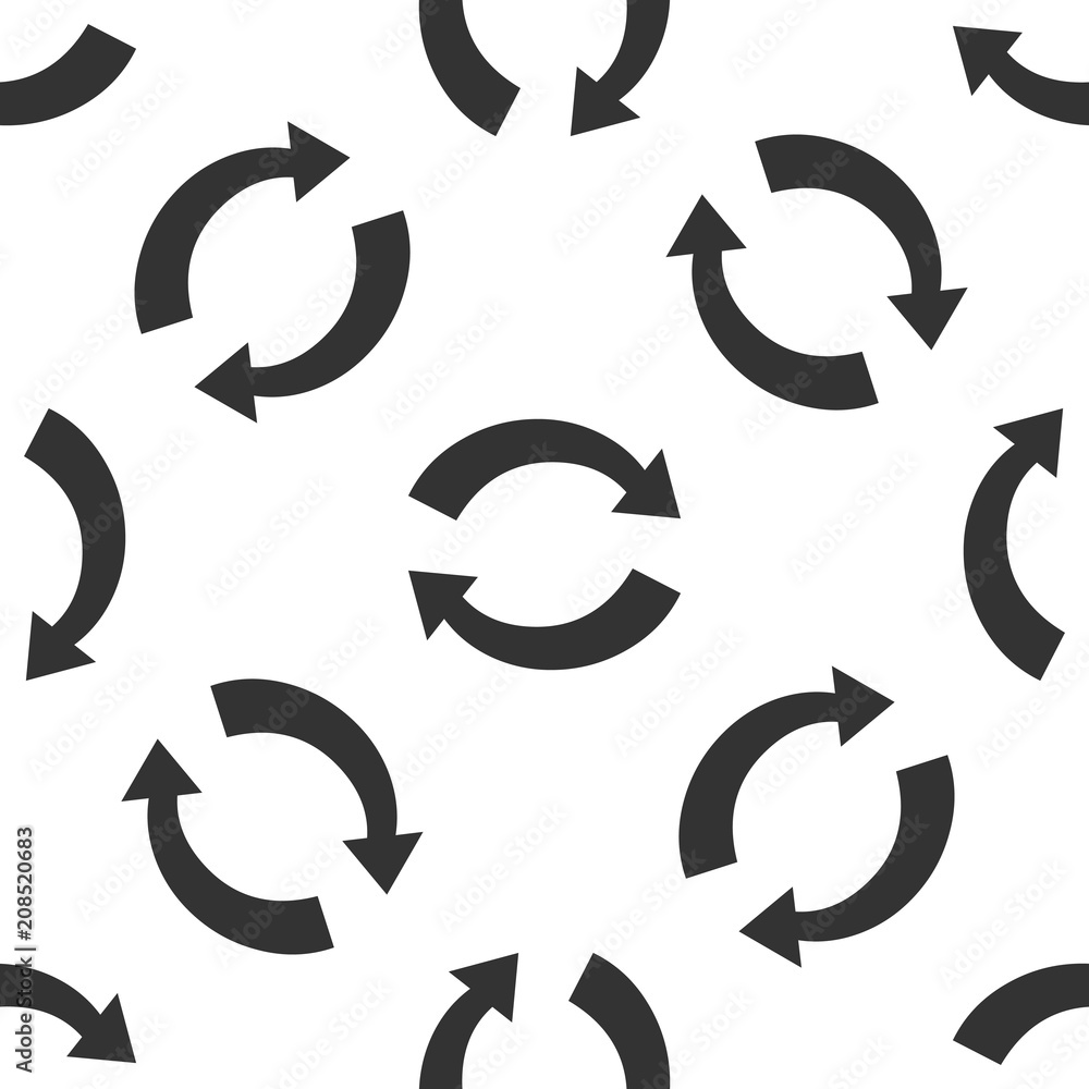 Poster refresh icon seamless pattern on white background. reload symbol. rotation arrows in a circle sign. 