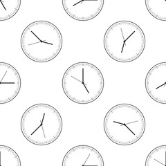 Clock icon seamless pattern on white background. Time icon. Flat design. Vector Illustration