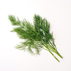 bunch fresh, green dill on a white background