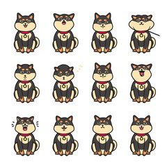 Obraz premium Cute black shiba inu emotions. Stickers vector set.