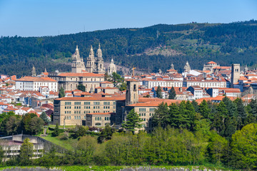 View of Old Town from Gaiás in Santiago de Compostela, Spain - obrazy, fototapety, plakaty