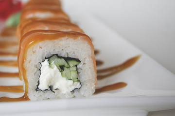 ready meal to eat sushi rolls fish meat design idea