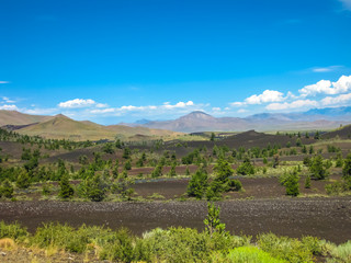 Fototapeta na wymiar Landscape of the Craters of the Moon National Monument and Preserve between Twin Falls and Idaho Falls in Idaho, United States.