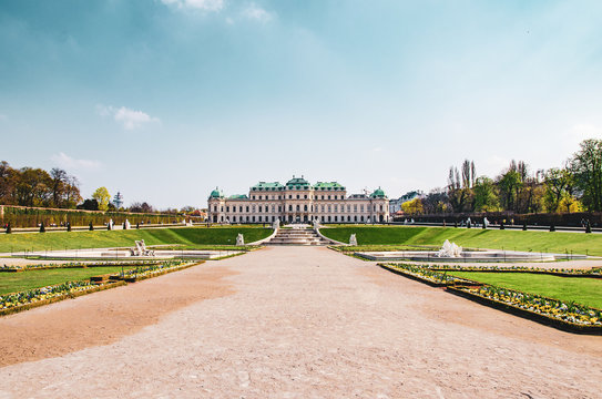 Belvedere Palace and fountains in Spring