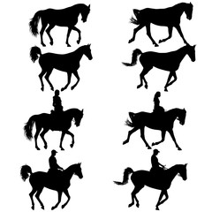 Set black silhouette of horse and jockey