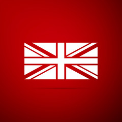 Flag of Great Britain icon isolated on red background. UK flag sign. Official United Kingdom flag sign. British symbol. Flat design. Vector Illustration
