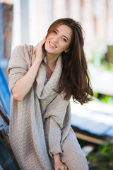 Fototapeta premium Portrait of beautiful young brunette woman with makeup