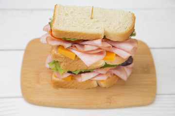 Stacked Ham and Cheese Sandwich with Vegetables
