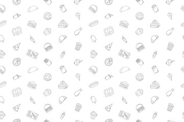 Street food background from line icon. Linear vector pattern