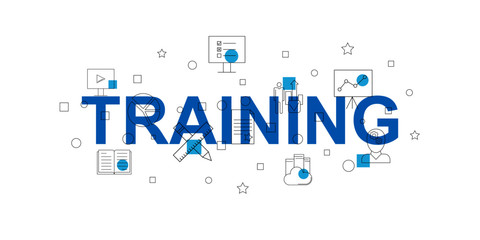 Training vector banner. Word with line icon. Vector background