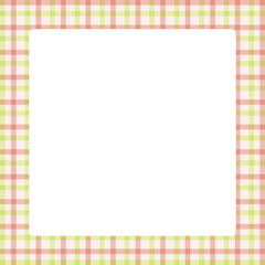 white square frame in plaid pattern trendy red color pastel soft background, square frame for summer sale banner and advertising copy space, vintage square frame on tartan plaid colorful light