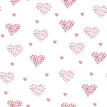 Watercolor Valentine's Day seamless pattern with pink hearts