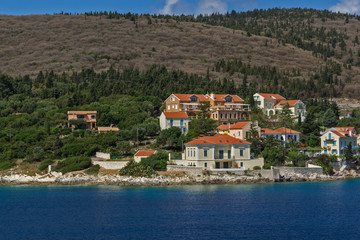 Panorama of Assos village and beautiful sea bay, Kefalonia, Ionian islands, Greece