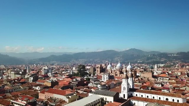 drone flight over Cuenca historic center
