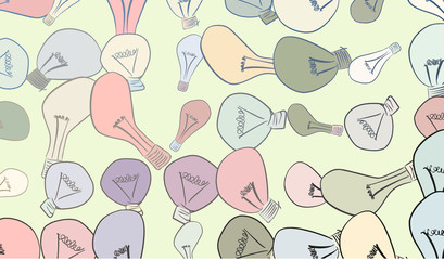 Abstract light bulb illustrations background. Vision, effect, cartoon & hand-drawn.