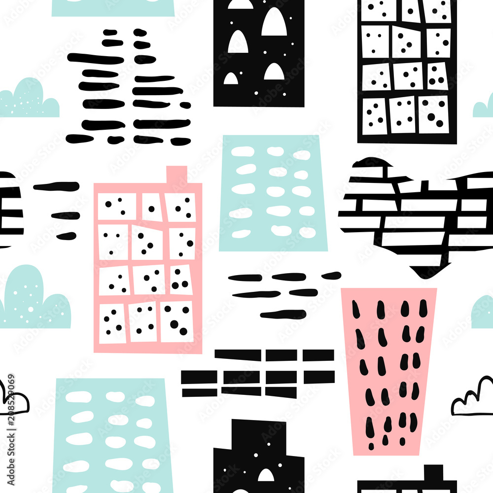 Aufkleber abstract hand drawn seamless pattern with geometric elements and shapes