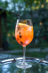 summer fresh cocktail with ice, fruit and vegetables
