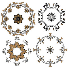 Set of vintage decorative circular ornaments, rosette. Vector set of design elements, frames.