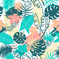 Fototapeta na wymiar Seamless exotic pattern with tropical plants.