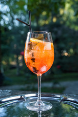 summer fresh cocktail with ice, fruit and vegetables