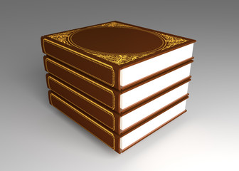Books in a pile lie on a table 4 books with a hardcover ornamentation 3d illustration isomeric projection