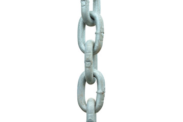 Chain galvanized short-link. Vertical view. Close-up. Isolated on white background. Isolate.
