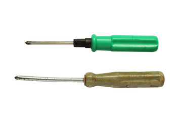 Metal screwdrivers with plastic handle. Close-up. Isolated on white background. Isolate.