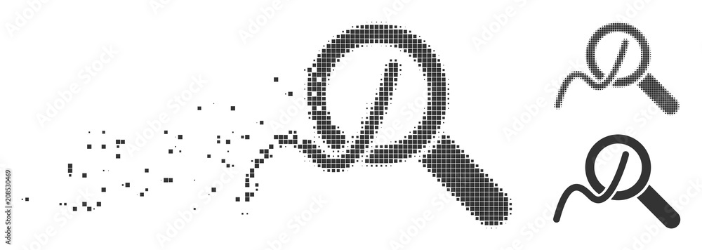Poster grey vector explore charts icon in fractured, dotted halftone and undamaged entire variants. square 