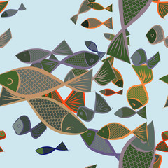 Seamless illustrations of fish. Concept, surface, abstract & details.