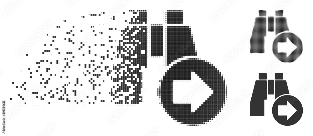 Poster grey vector find next binoculars icon in dissolved, pixelated halftone and undamaged whole versions.