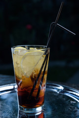 summer fresh cocktail with ice, fruit and vegetables