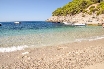 beach and sea in croatia, cristal water of croatia's seaside during summer,  dalmatia.